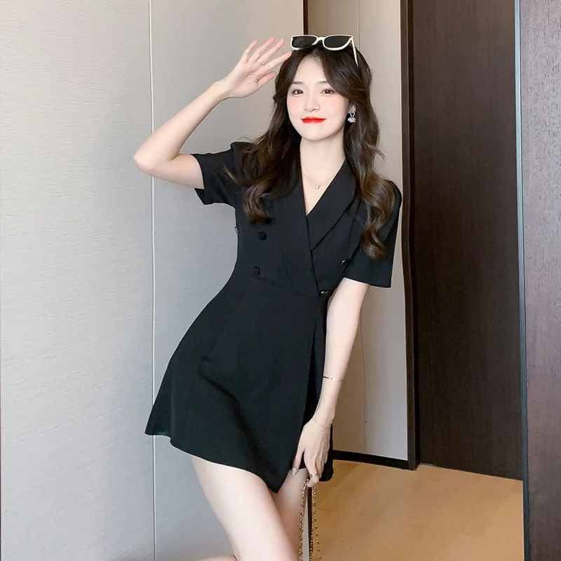 Real Photo Summer New Short Blazer Dress Outfits Bodycon Double Breasted Split Dress And Shorts Two-Piece Set Suits Female 2023