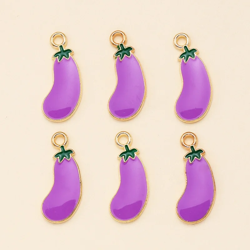 10 sztuk 8x19mm emalia fioletowy bakłażan Charms wisiorek dla DIY elementy do wyrobu biżuterii ręcznie robione kolczyki bransoletki akcesoria Craft