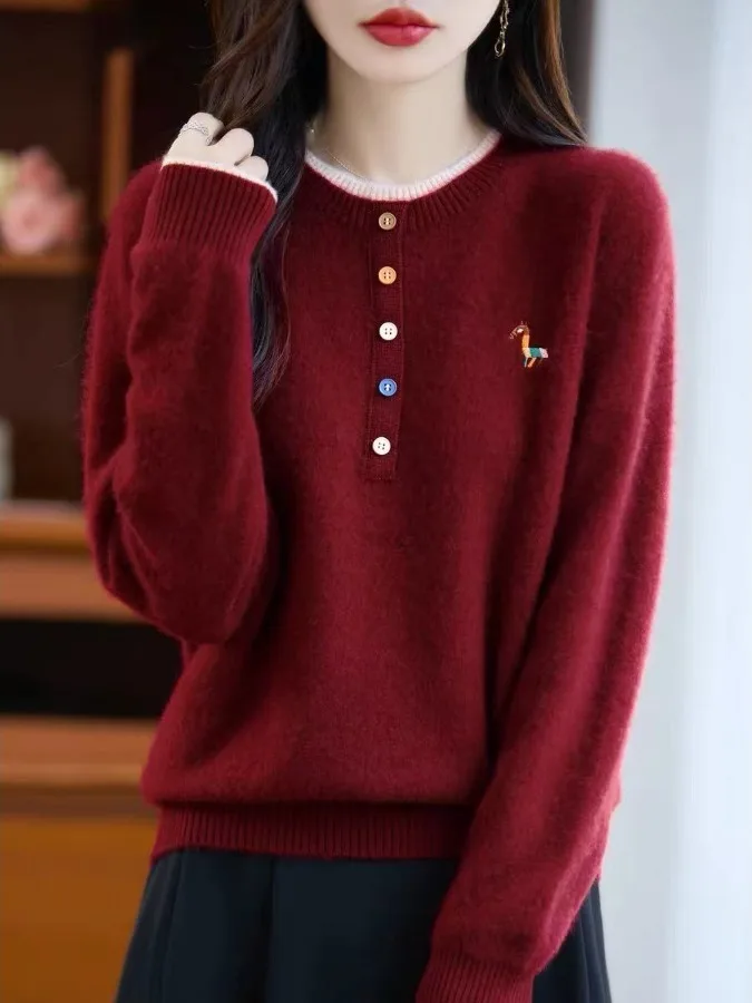 Ele bordado solto falso base de duas peças irt macio aconchegante camisola aérea para mulher confortável poliéster camere mistura