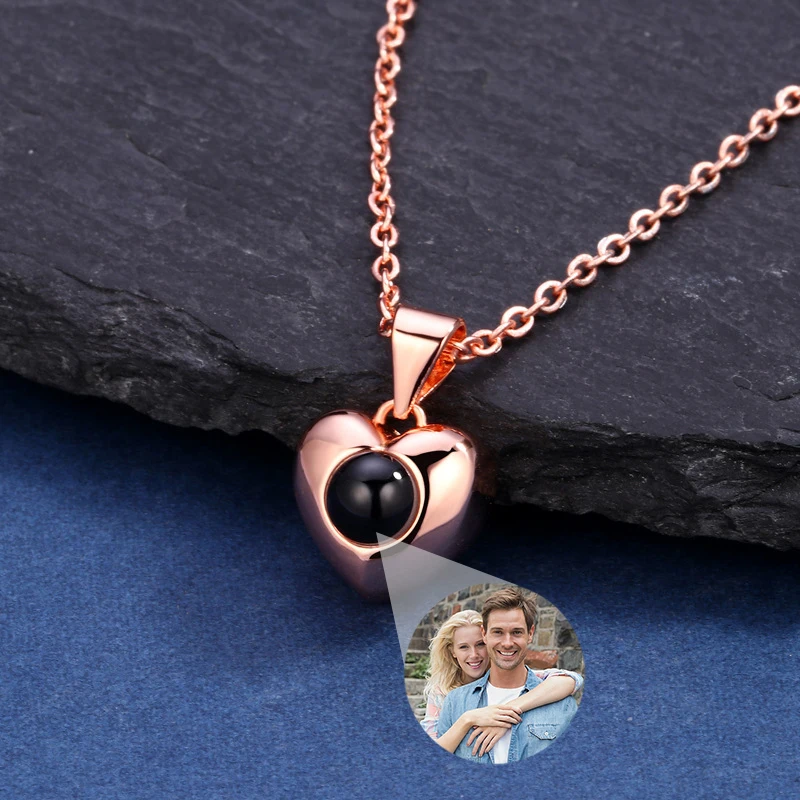 Personalized Picture I Love You Necklace Heart Projection Custom Photo Necklace Couple Necklaces for him her Valentine's Day