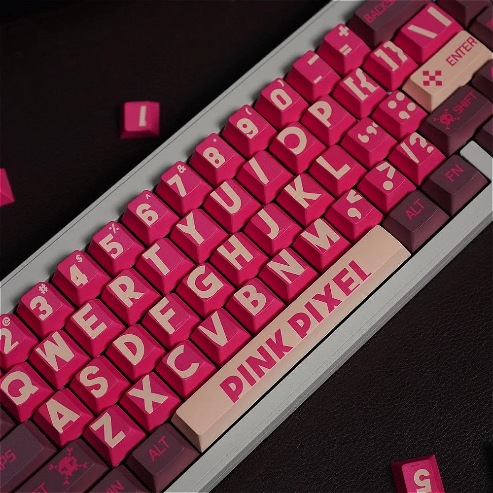 Red Pink Pixel 129 Keys, Cherry, Mechanical Keyboard Accessories PBT Keycaps for MX Switch Keyboard Keycaps