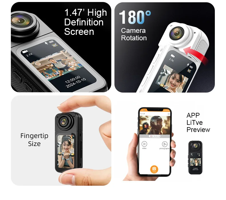 

2.7K HD Thumb Action Camera 1.47-inch IPS HD Display Thumb Action Camera Magnetic Attraction Action Camera for Motorcycle Riding