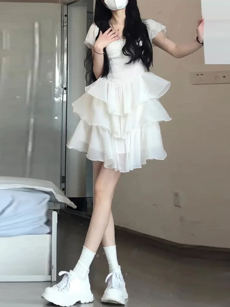 

Белая пышная юбка-пачка Princ Sle для женщин, летняя, красивая, в стиле феи, с квадратным вырезом, А-силуэт