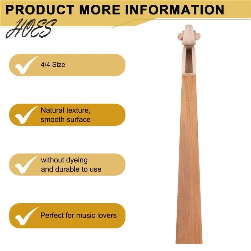 HOES-Unfinished Flames Violin Neck Headstock Scroll 4/4 Unvarnished DIY Violin Head Peg Box
