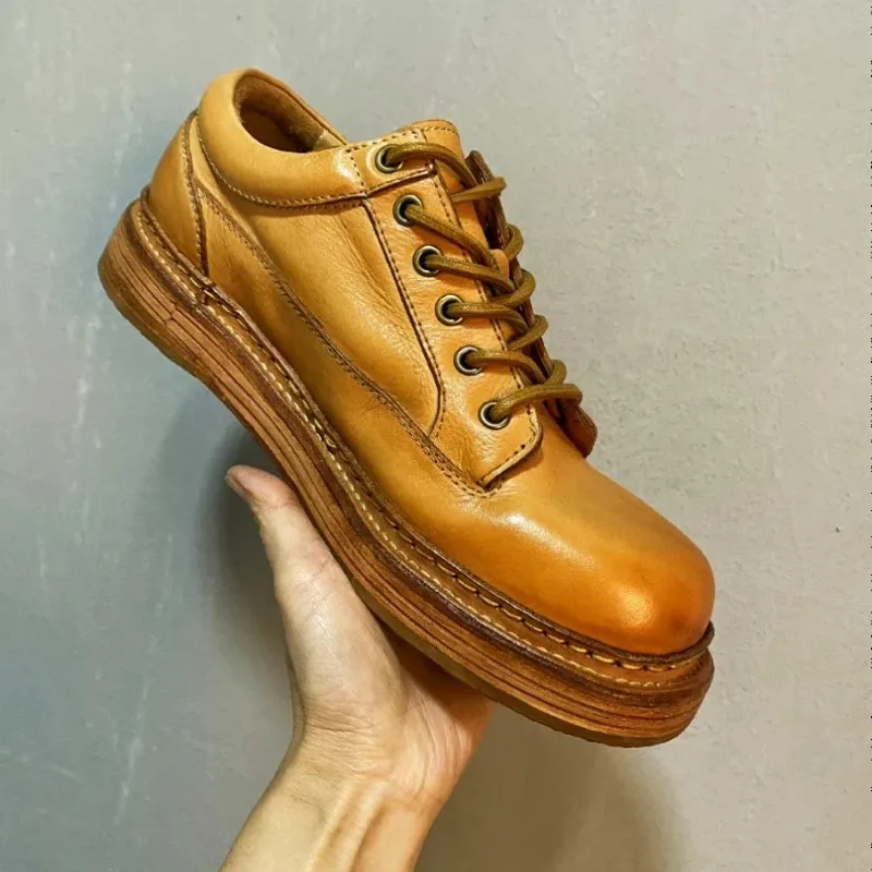 handmade genuine leather Thick Sole washed work shoes Men's Casual Cowhide Formal business Dress Leather Shoes Male High Quality