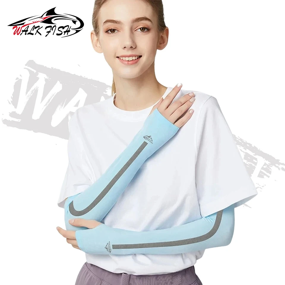 WALK FISH Ice Fabric Arm Sleeves Mangas Warmers Summer Sports UV Protection Running Fishing Driving Reflective Sunscreen Bands