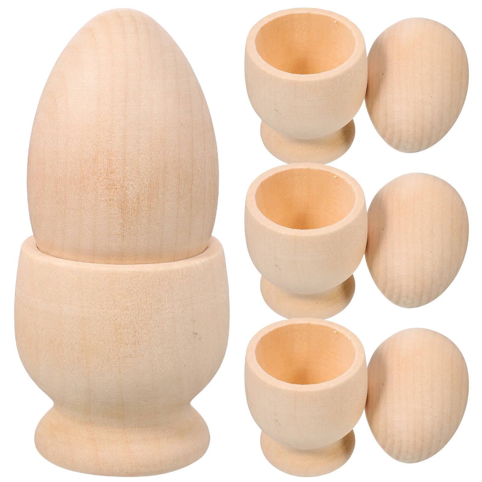 

4 Sets Wooden Egg Cup Holders Unfinished Natural Wood Boiled Eggs Stand DIY Easter Holiday Kitchen Egg Decor Party Display