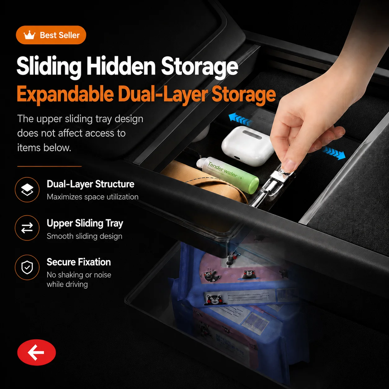 Center Console Upper Storage Box ABS Silicone Non-Slip Front Rear Armrest For Tesla Model 3 Model Y Juniper YL Car Supplies view 4