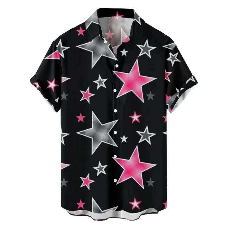 Hart Liefde Print Heren Shirt Zomer Nieuwe Mode Korte Mouw Blouse Knop Valentijnsdag Kleding Party Sociale Jurk Tops