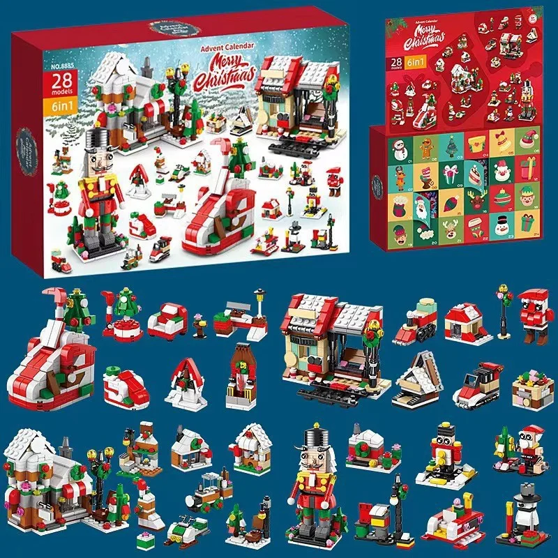 24Days Christmas Advent Calendar Building Blocks Box Diy Nutcracker Santa Claus Bricks For Kid Christmas Gift Countdown Calendar