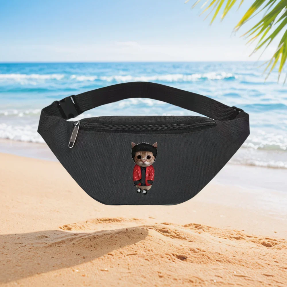 Adorable Cat in Michael Jackson Outfit Waist Backpack Crossbody Chest Bag Street Casual Sporty Fashionable Simple Unique Printed