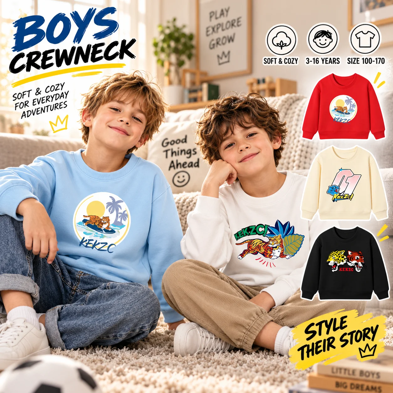 3-16 years baby boys sweatshirt Winter fashion 2026 new Cartoon tiger long sleeves Kids Autumn clothing warm teen child pullover