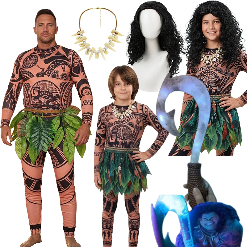 

Maui Costume TattooTops+Pants Halloween Adult Children Cosplay Tattoo Carnival Moana Outfits Men Women boys Girls Summer Outfits