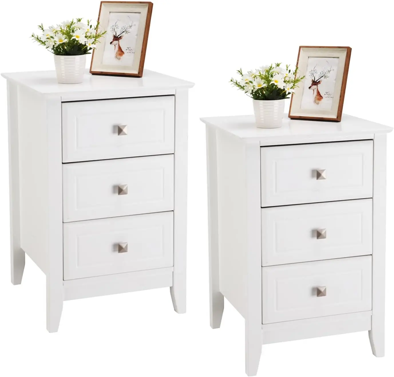 Upgraded White Night stands for Bedrooms Set of 2, Modern Nightstand with 3 Drawers, Wooden Bed Side Table/Night Stand for Small