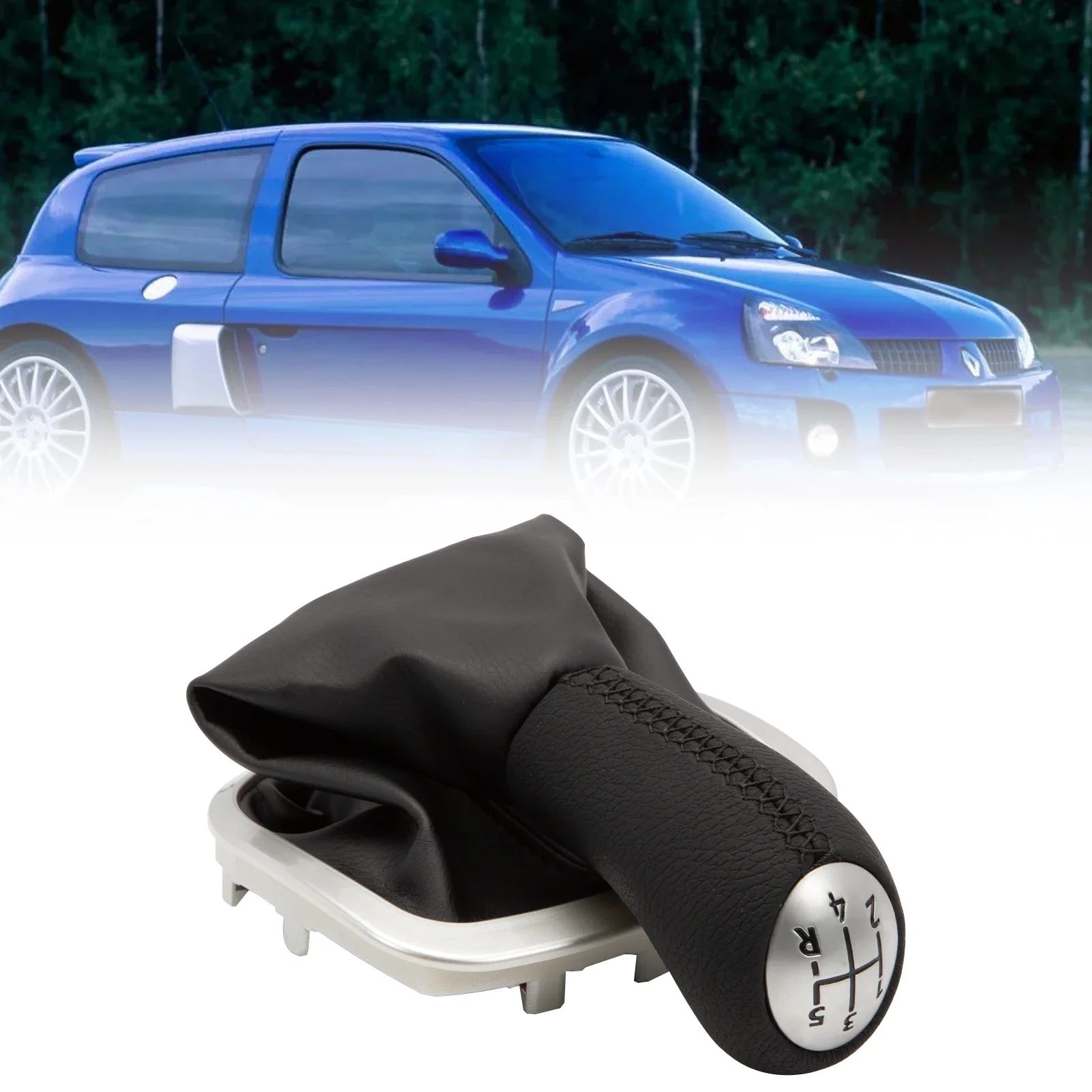 5 Speeds Leather Gear Stick Knob with Gear Shift Boot Stick Gaiter Compatible with Renault Clio III 2005-2013 Manual