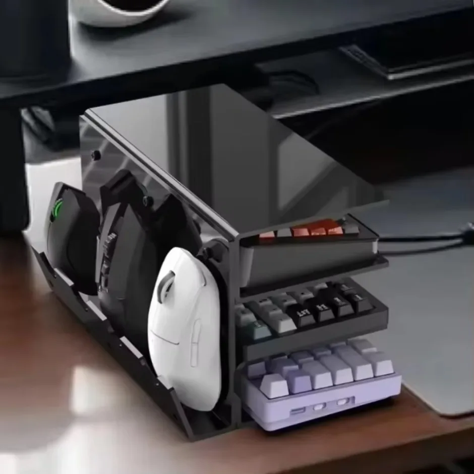 Multifunctional Desktop Acrylic Tablet Holder Keyboard and Mouse 3-Tier Storage Rack Suitable for iPad MacBook Laptop Computers image 2