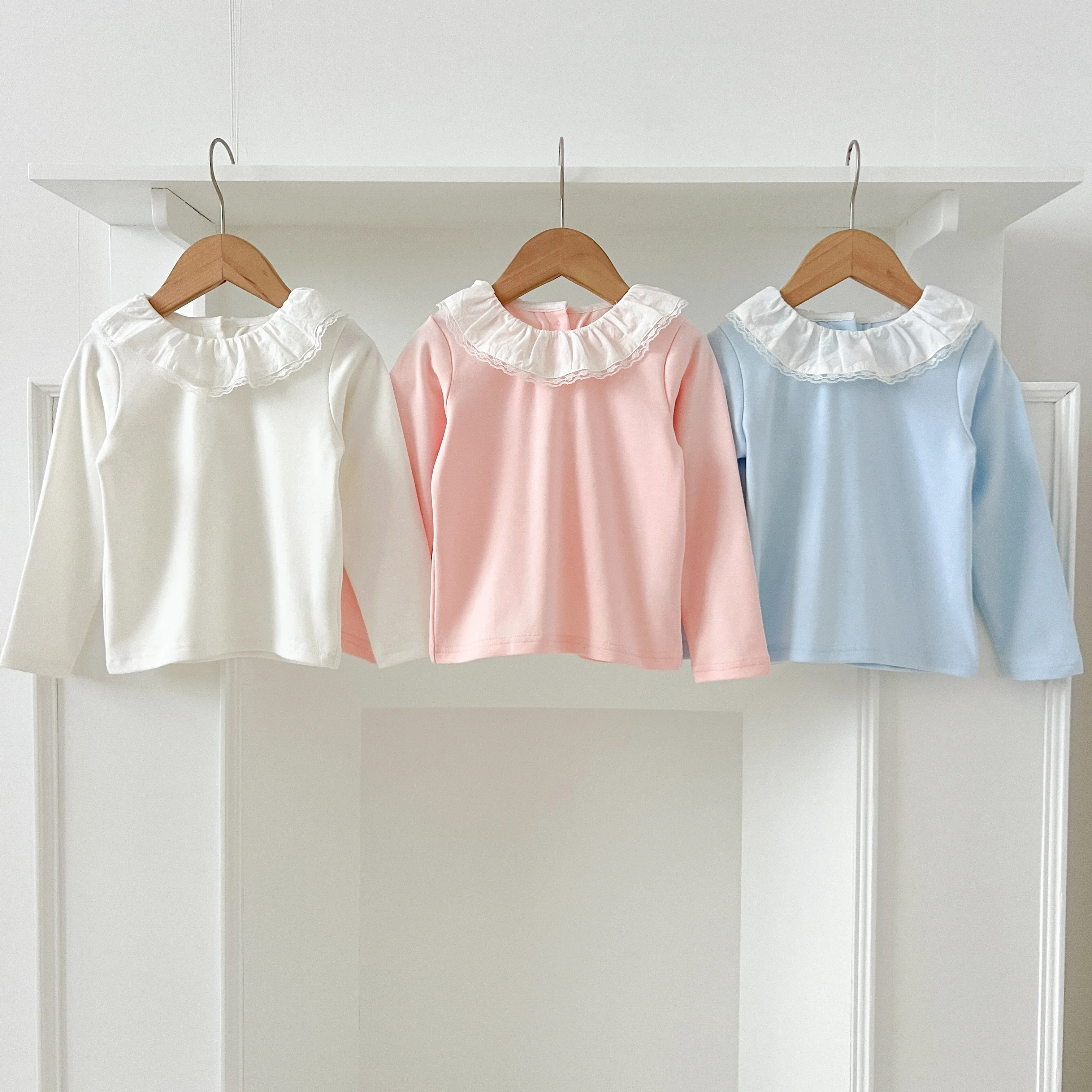 1-6Yrs Baby Kleidung Frühling Infant Mädchen Langarm T-shirts Spitze Lotus Kragen Prinzessin Kinder Bodenbildung Shirt Kleinkind Baumwolle Tops – Detail 3