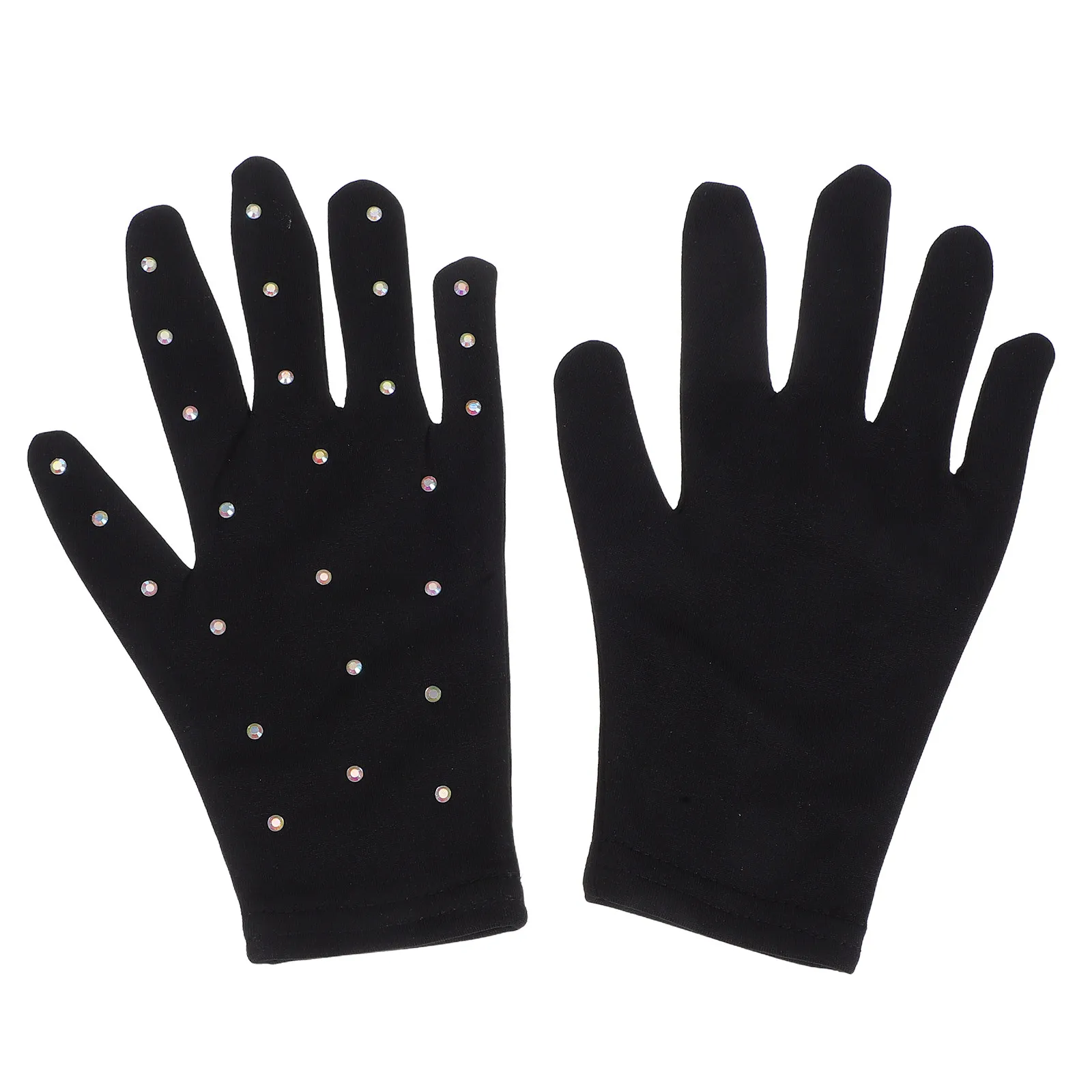 

1Pair Figure Skating Gloves Skating Performance Gloves for Dance Party Stage Rhinestone Decorated Flexible Touchscreen
