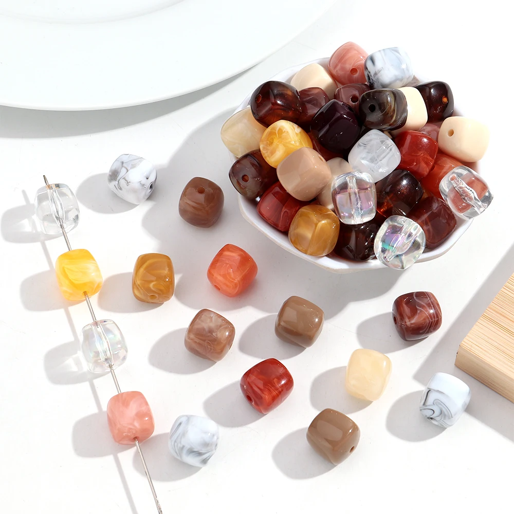 10 Stück Marmorfarbene Acryl-Perlen, 16x17mm, quadratische Würfelform, lose Abstandsperlen für DIY-Schmuck, Armbänder, Halsketten, Ohrringe, Zubehör – Detail 4