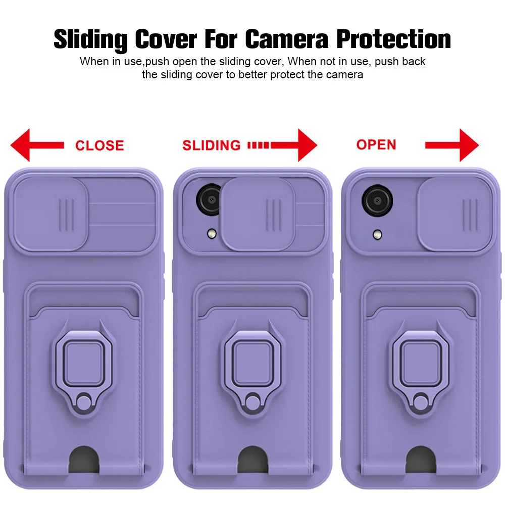 Slide Camera Protector Case For Samsung Galaxy A03 Core Wallet Card Slot Cover For For Samsung A03Core Magnetic Ring Stand Coque