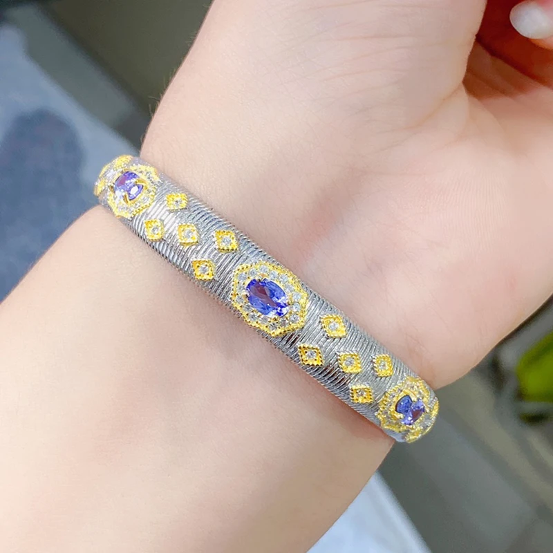 

Natural Tanzanite Charm Bracelet for women silver 925 jewelry luxury gem stones 18k gold plated free shiping items