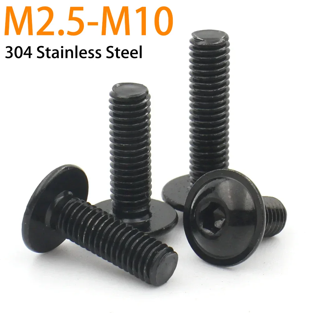 2/5/10/20pcs M4 M5 M6 M8 CM Black 304 Stainless Steel Hex Hexagon Socket Round Button Flange Head With Washer Collar Screw Bolt