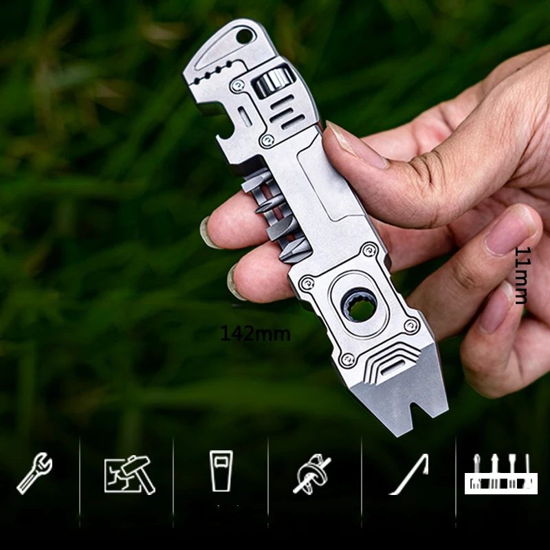Outdoor Portable EDC Multifunctional Titanium Alloy Pry Bar Ratchet Wrench Combination Pocket Opener Emergency Survival Tool