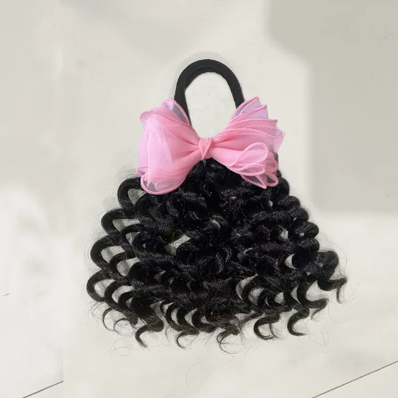 2pcs Wand Curl Crochet Braids Bounce Curly Hair African Black Color Synthetic Hair Ponytail Extensions for Kids