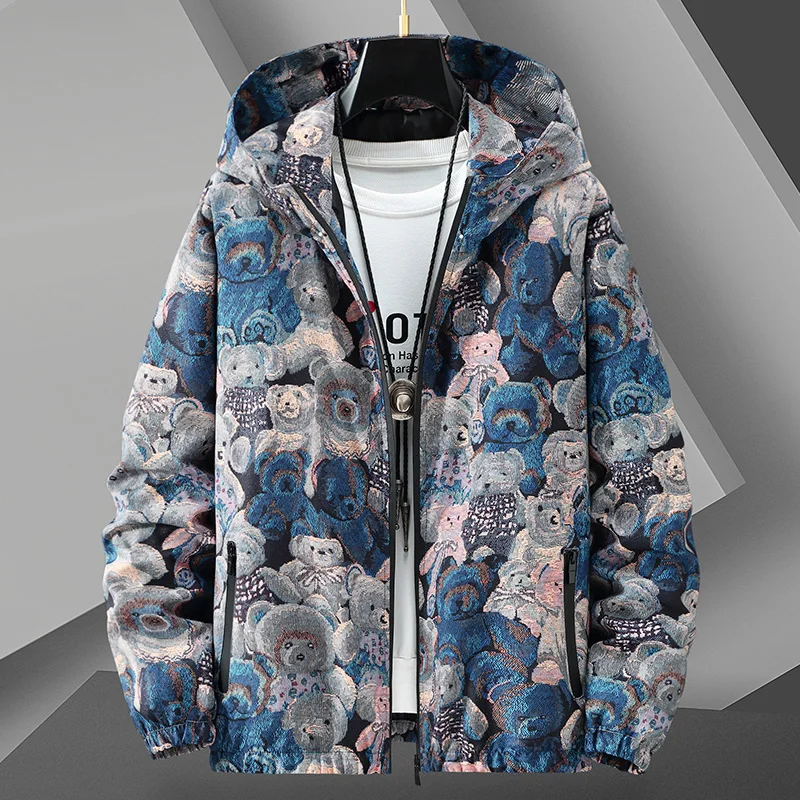 2024 spring new arrival hooded coat male high quality casual flower pattern jacket men,men's casual jackets,plus-size M-3XL