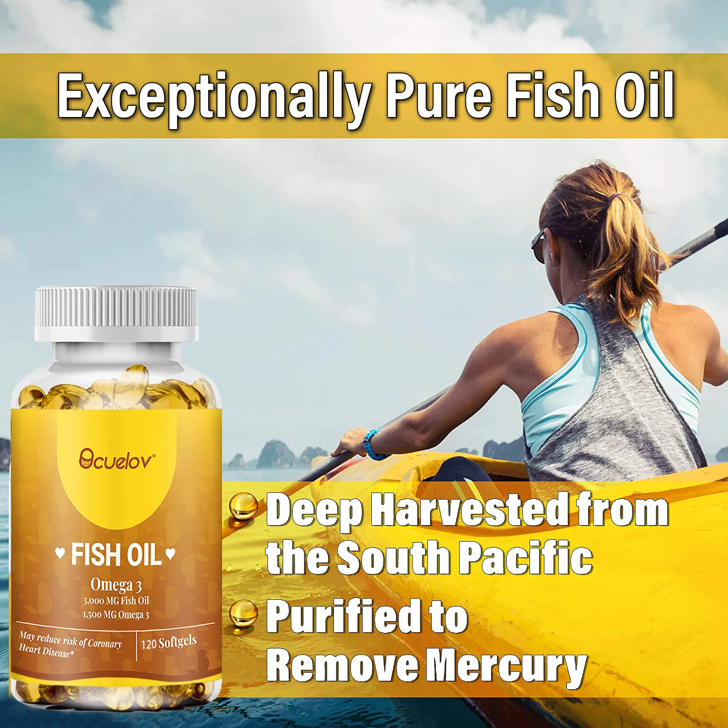 Wild Caught Omega-3 Fish Oil 3000mg – High EPA & DHA, Supports Heart, Brain, Eyes, Joints, Skin & Immune Health, High Absorption