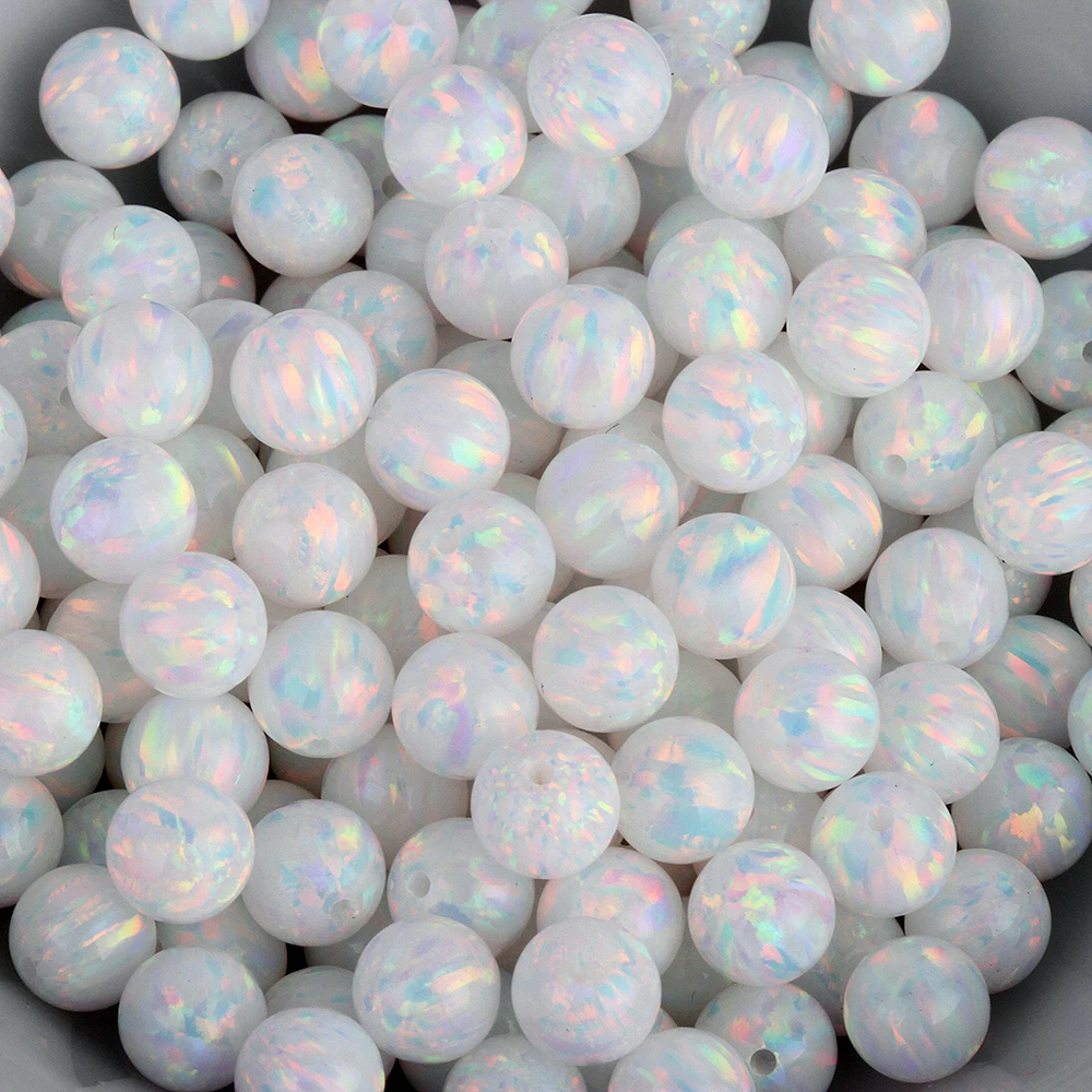 5 Pieces White Opal Beads Synthetic Opal OP17 Loose Ball for Jewlery Making