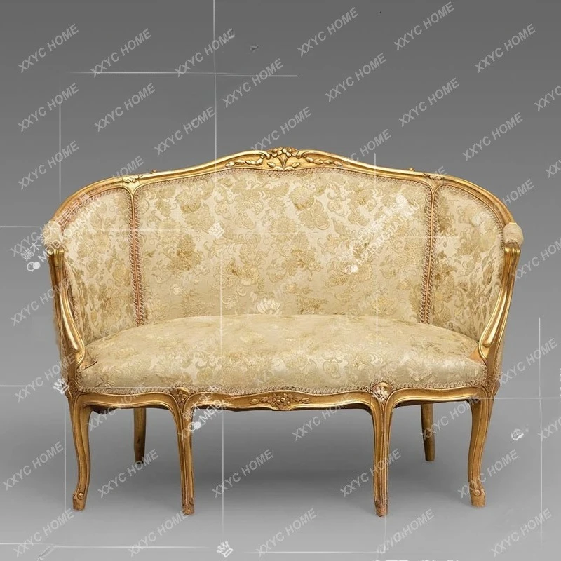 solid wood carving flower double three-person sofa, fabric jacquard studio club sofa, negotiation chair