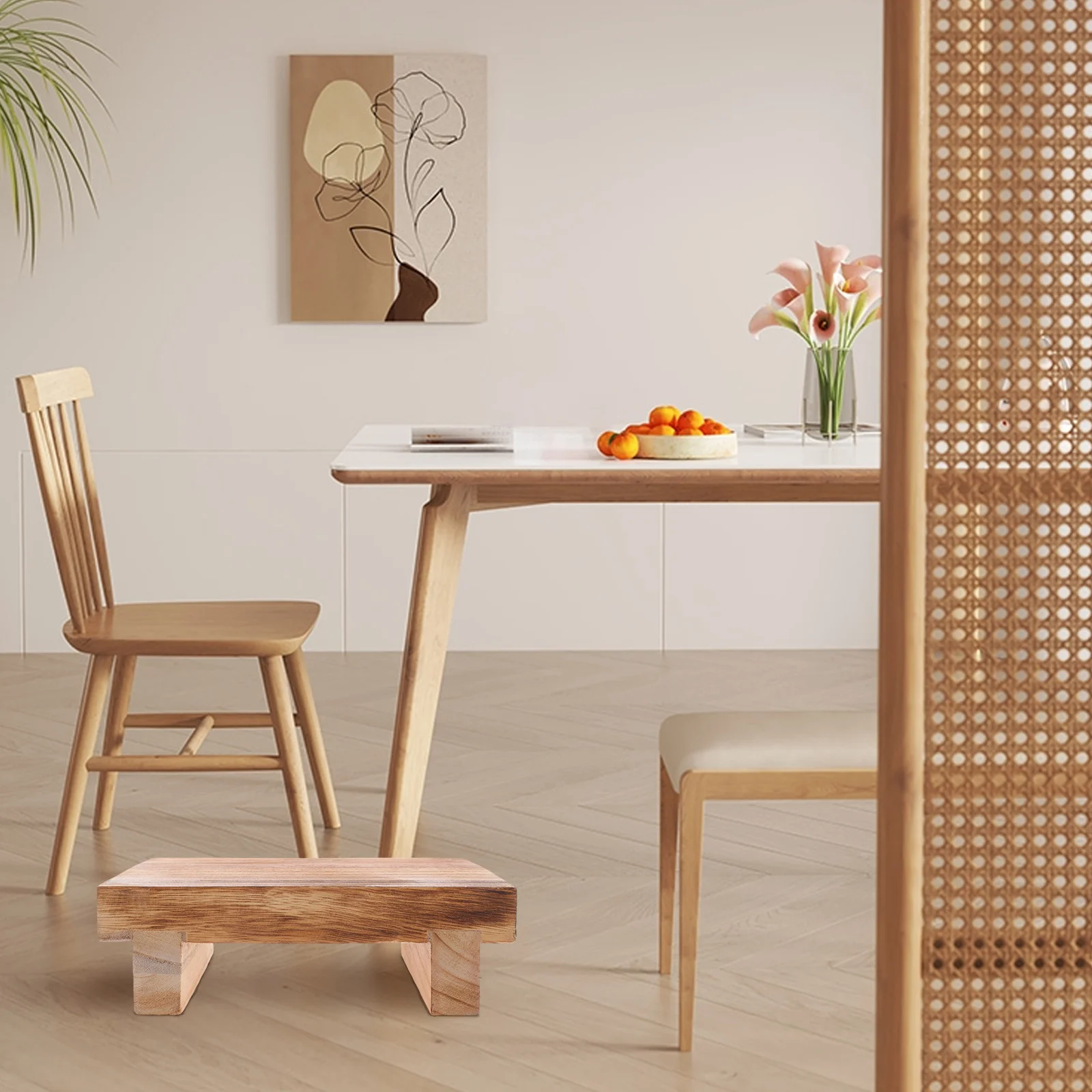 Small Wooden Step Stool For Adults Anti-Slip Footrest Under Desk Office Home Bedside Bathroom Study Room Comfort