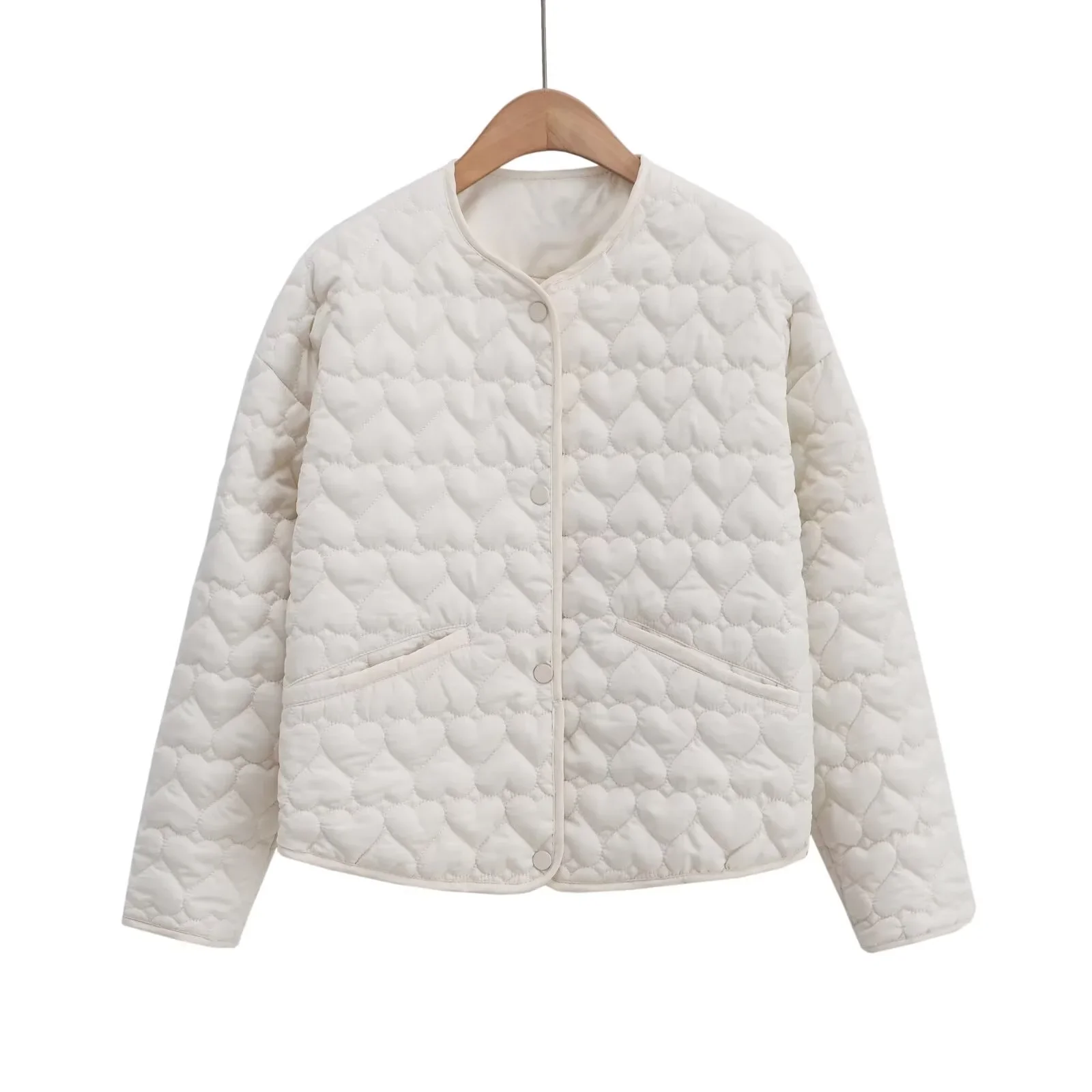 

Korean round neck jacket cotton jacket Women's outerwear 2025 heart-shaped quilted cotton jacket women's