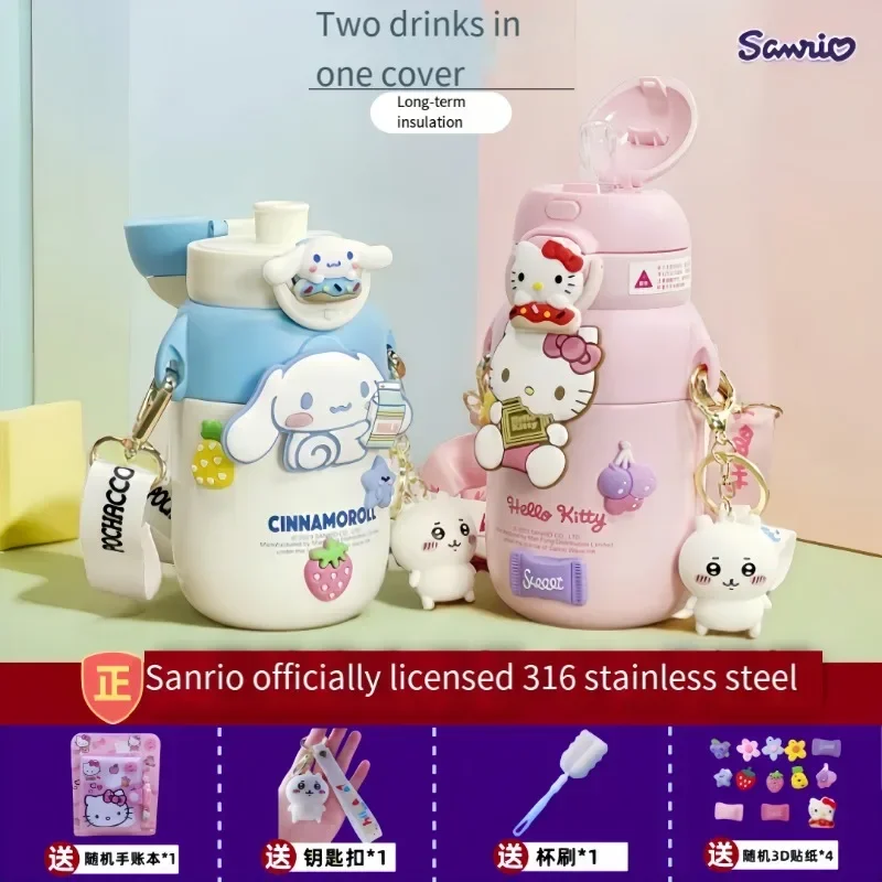 Sanrio Hello Kitty Children's Thermos Cup Good Looks Straw 316 Food Grade Portable Double Drinking Cup Cute Gifts for Kids New