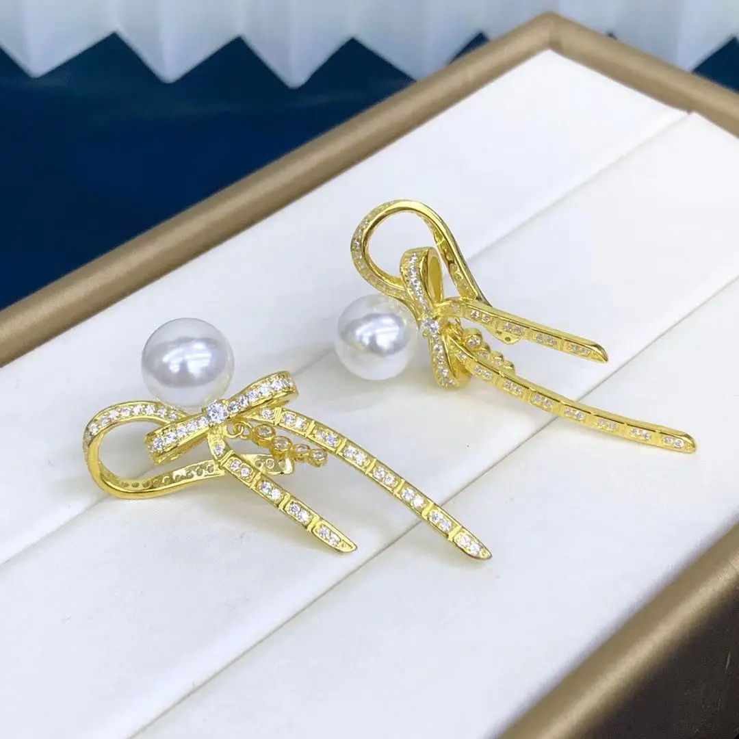 Wholesale S925 Sterling Silver Earrings Mount Findings Settings Base Mounting Parts Accessory for 8-9mm Pearls 5 pairs/lot