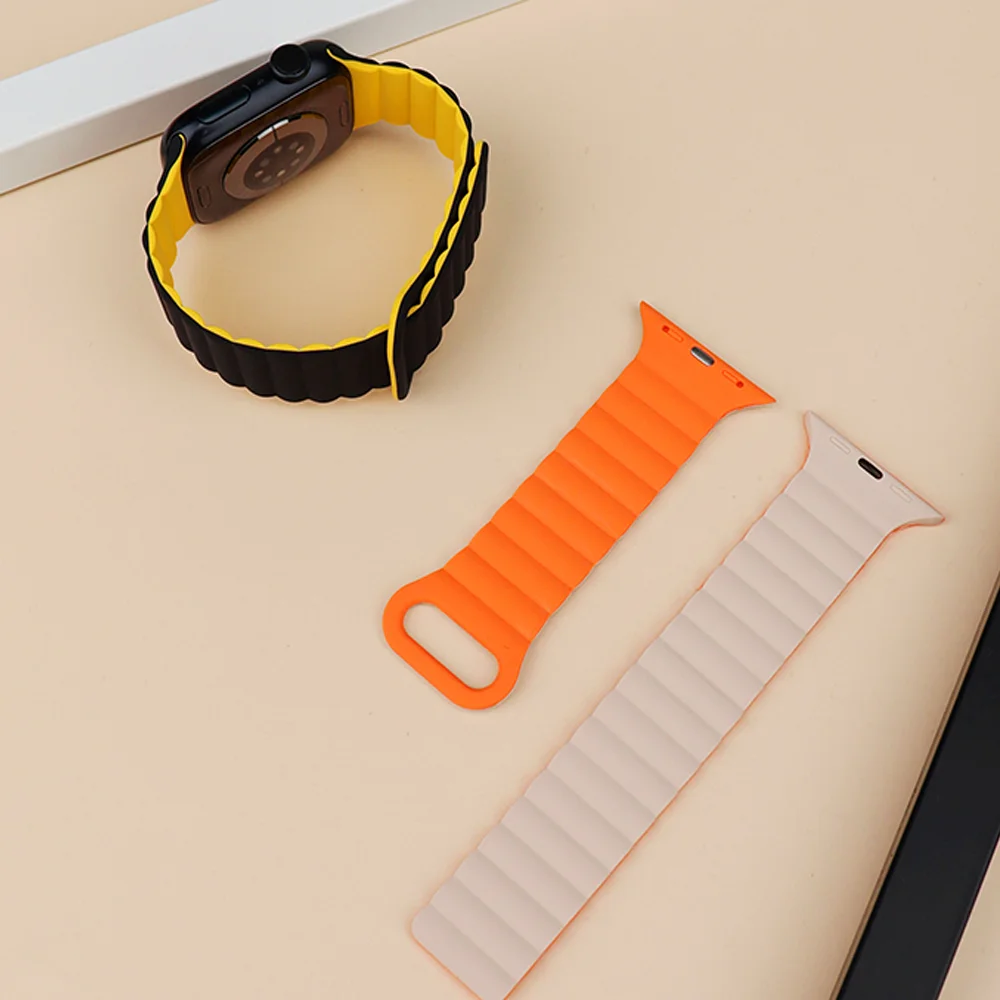 애플 워치 밴드용 실리콘 마그네틱 스트랩, 스포츠 팔찌, 아이워치 시리즈 9, 8, 7, 6, SE, 5, 4, 44mm, 45mm, Ultra2, 49mm, 40mm, 41mm, 38mm, 42mm
