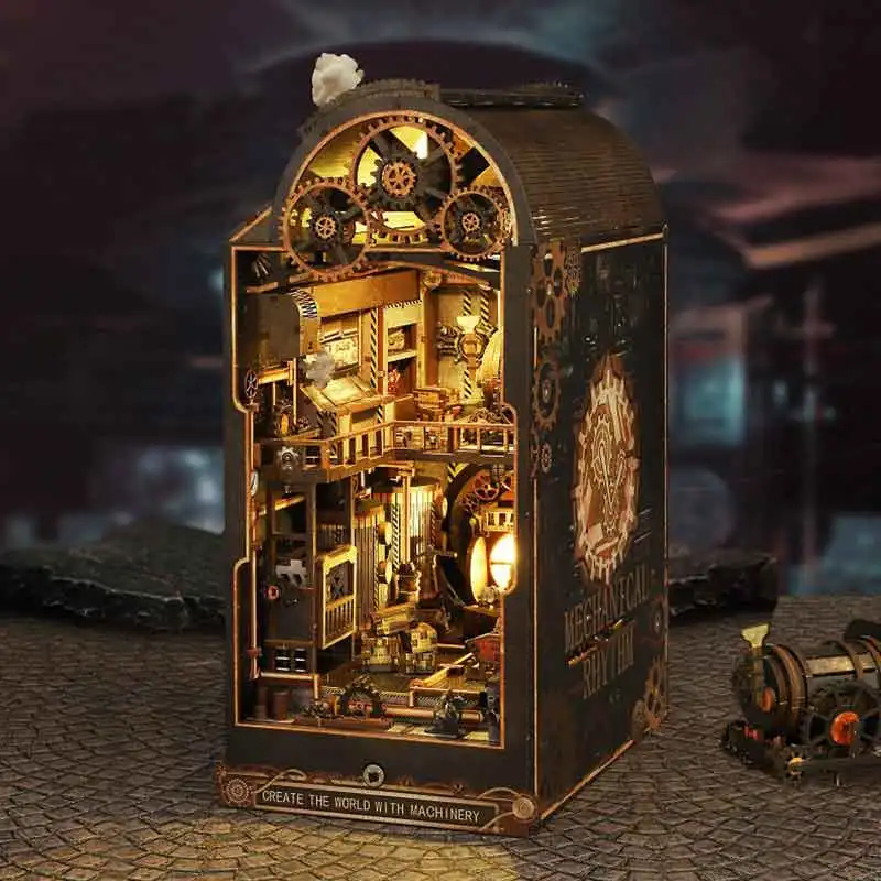 Book Nook Kit Doll House DIY Wooden Puzzle Bookshelf Insert Decor Dollhouse Model Bookend Assembly Toys for Children Xmas Gifts