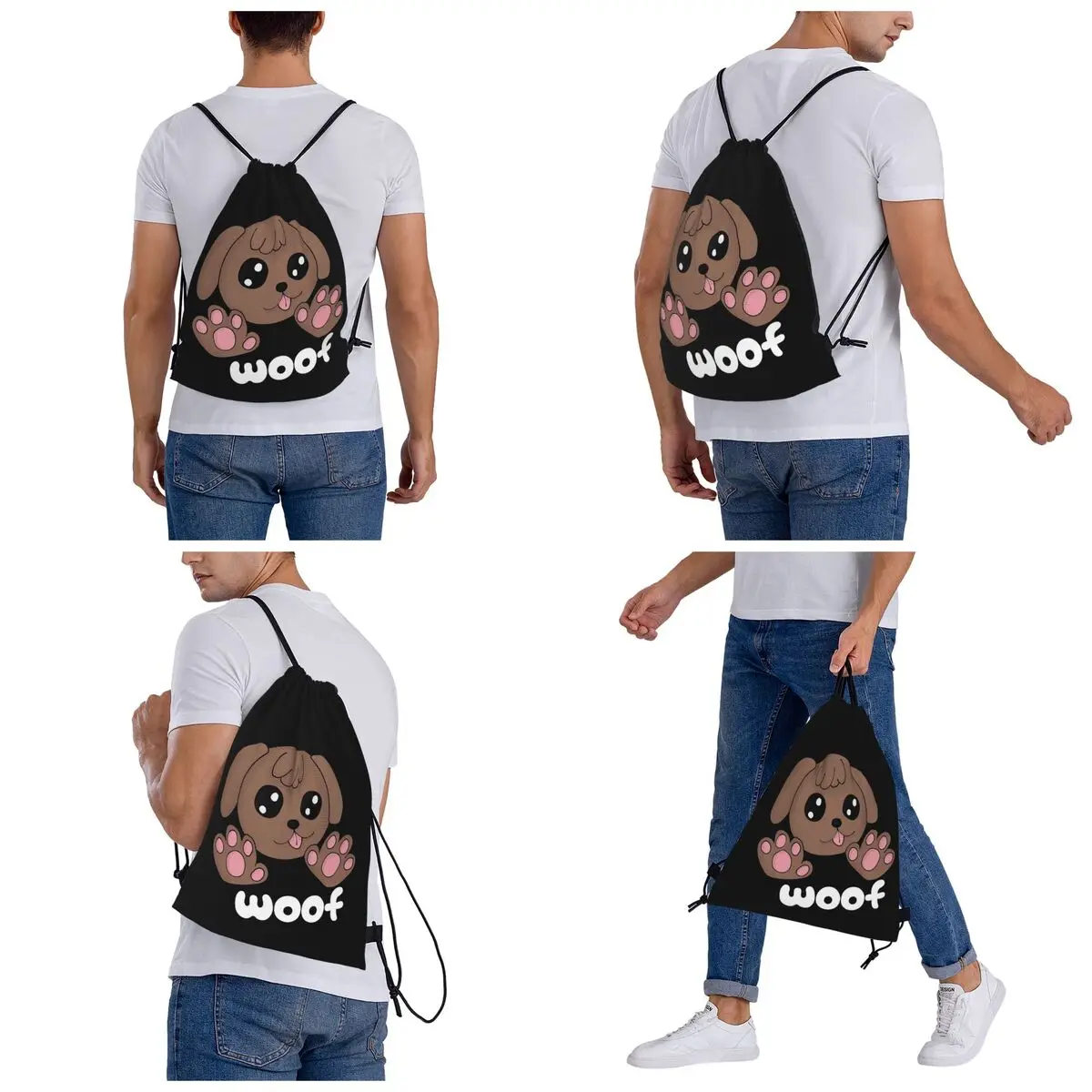 Cute Chibi Dog Backpacks Multi-function Portable Drawstring Bags Sports Bag Book Bags For Man Woman School