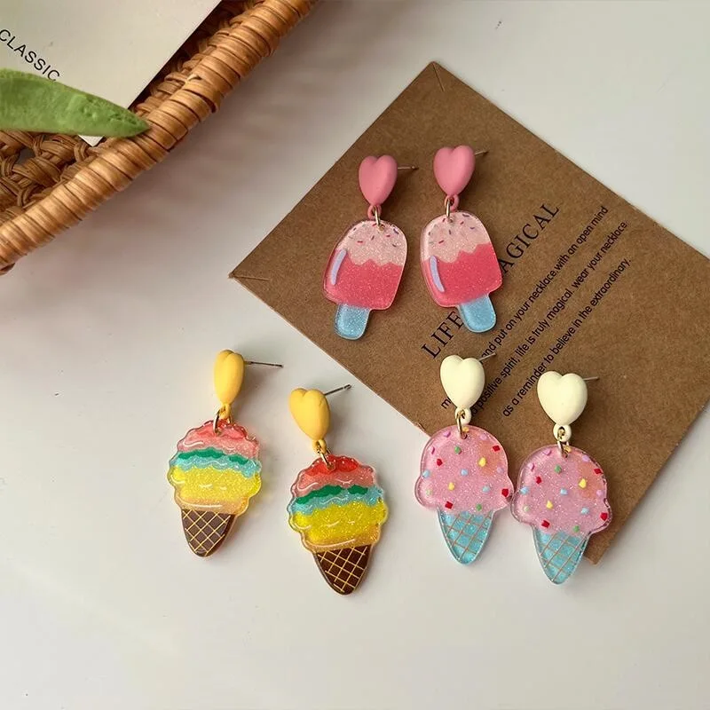 YAOLOGE 2024 New Lovely Fun Popsicle Ice-Cream Earrings Summer Personality Ear Pendants Women's Sweet  Fashion Party Gift