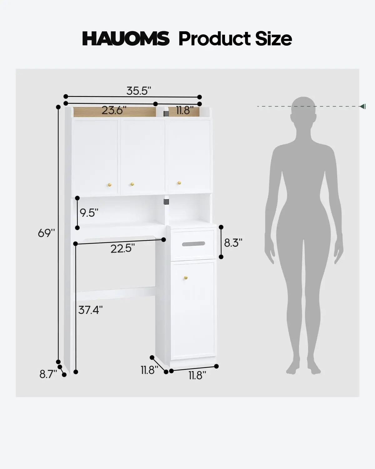 7-Tier Over Toilet Storage Cabinet 2-in-1 Separable Bathroom Organizer with Doors Adjustable Shelf, Customized