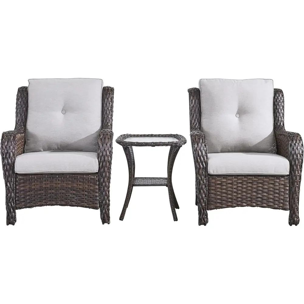 

Комплект из 3 предметов для улицы: плетеный бистро-набор с 2 стульями и приставным столиком для патио, террасы или сада (коричневый/бежевый)