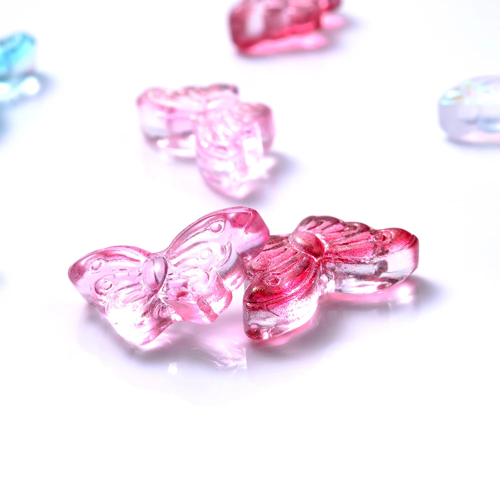 50 Stück 15x8mm Bunte Schmetterling Transparente Glasperlen Gerade Lochperlen für DIY Handgemachte Ohrringe Schmuckmaterial – Detail 4