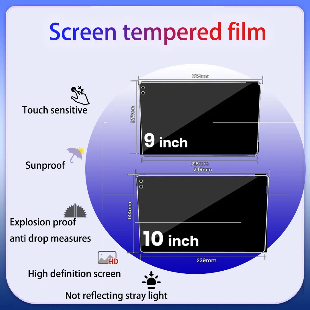 For Android Navigation Car Multimedia 9/10 Inch Screen Central Control Tempered Glass Screen Protector Anti-Blue Light Film