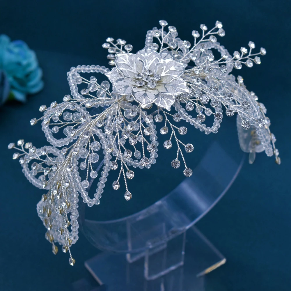 DZ103 Nuova moda sposa fascia fatta a mano foglia di cristallo donna copricapo per la festa di ballo splendido matrimonio tiara spettacolo copricapo