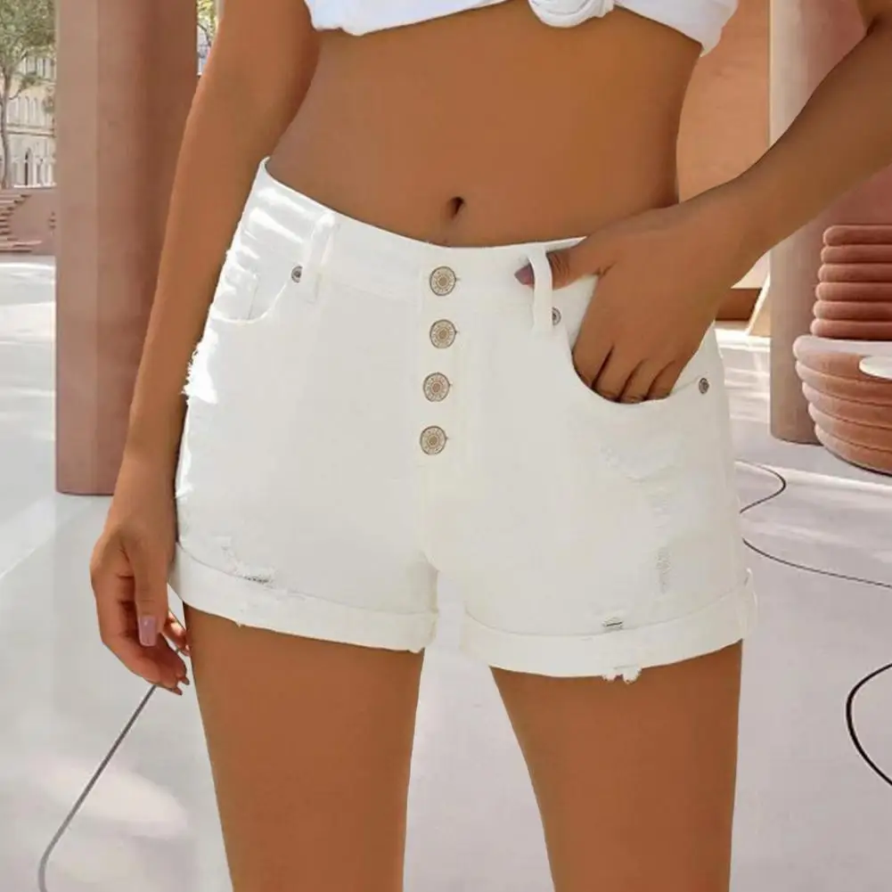 

Женские летние джинсовые шорты 2026 года: рваные, с эффектом потертости, с подвернутым краем, с карманами, повседневные, с высокой талией, эластичные, укороченные