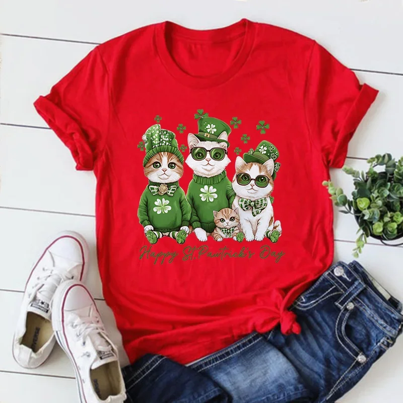 Happy St Patricks Day Shirt St Patricks Cats Tee Funny St Patricks Irish Shamrock Women Clothes Cat Lover Tops Vintage m