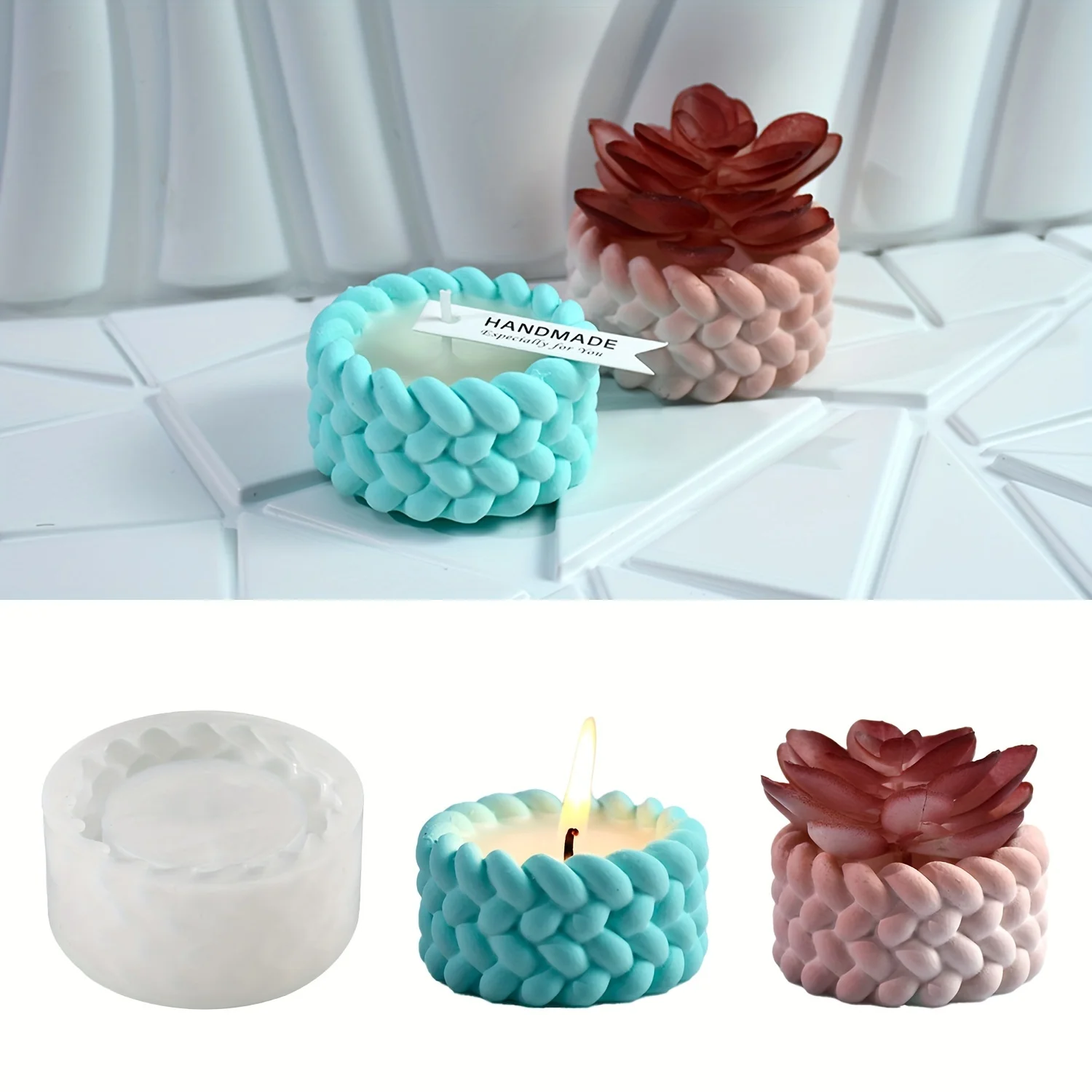Heart-shaped jute rope resin casting molds, drip molds, jute rope candle holder silicone molds, candle cups, plaster storage