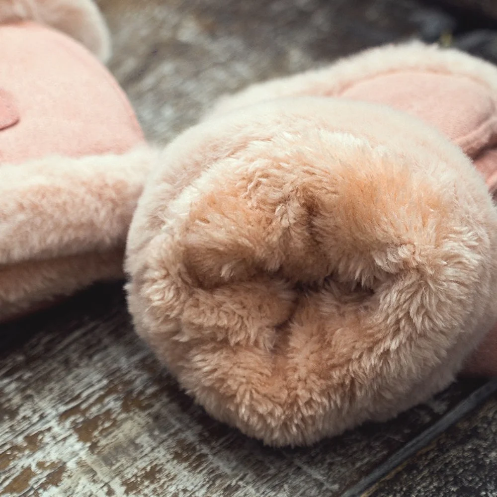 Women Suede Fabric Riding Gloves Winter Warm Flip Cover Mittens guantes Cute Girls Students Touchscreen Half Finger Gloves