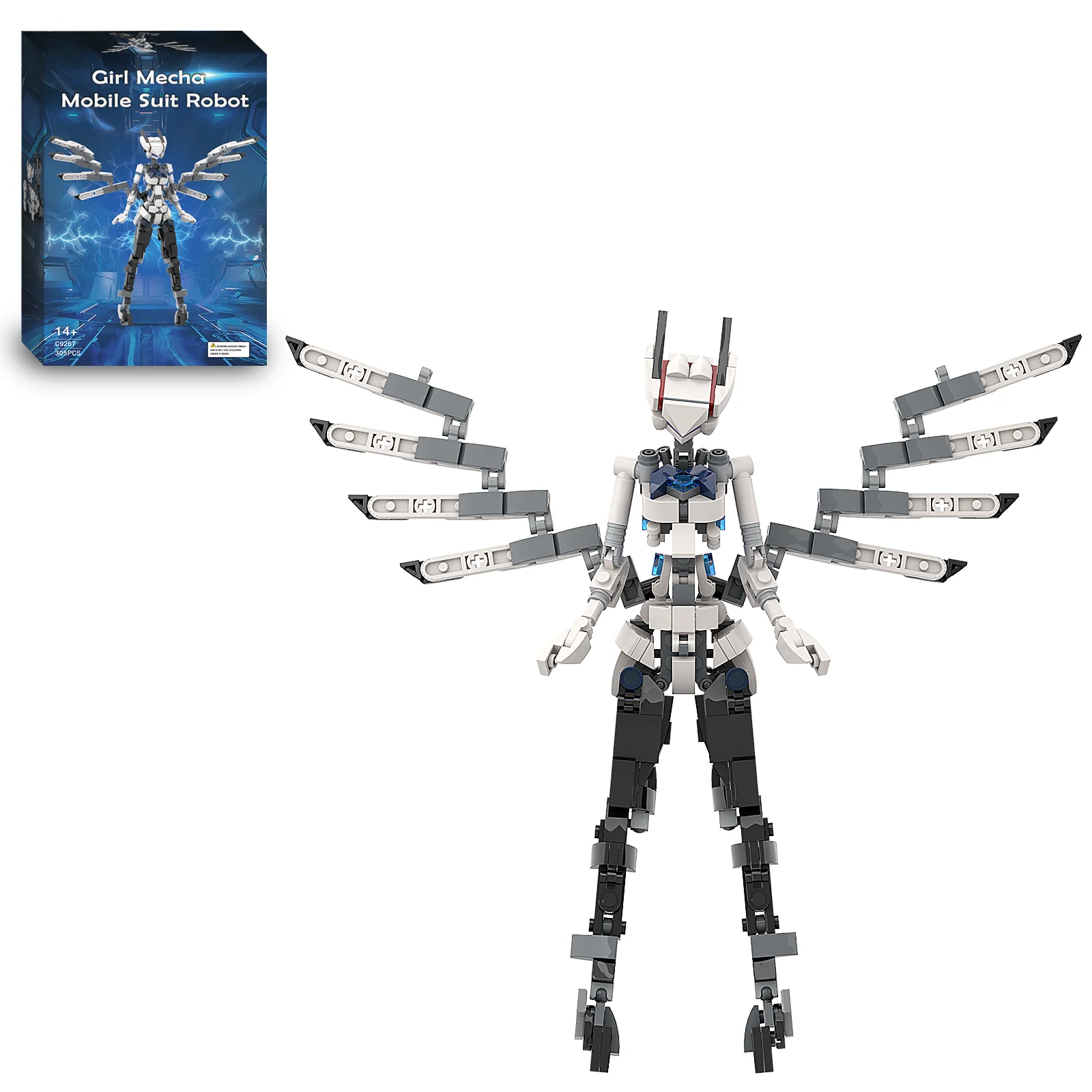 Angel Bunny Girl Mecha Mobile Suit Robot Building Blocks Anime Figure Birdy Armor Wing Knight Bricks Toy For Children Adult Gift